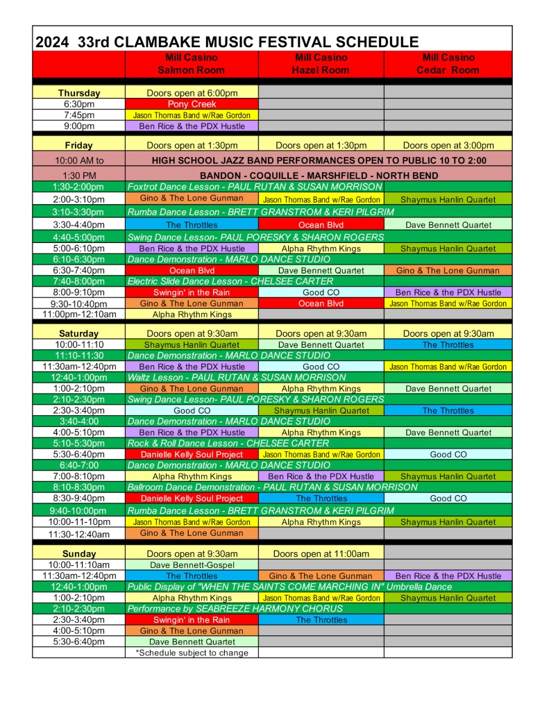 2024 Clambake Printable Schedule